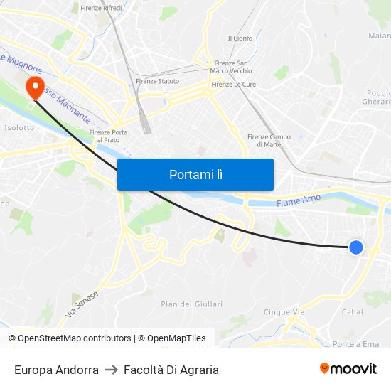 Europa Andorra to Facoltà Di Agraria map