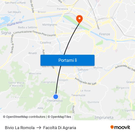 Bivio La Romola to Facoltà Di Agraria map