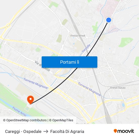 Careggi - Ospedale to Facoltà Di Agraria map