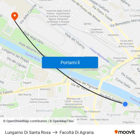 Lungarno Di Santa Rosa to Facoltà Di Agraria map