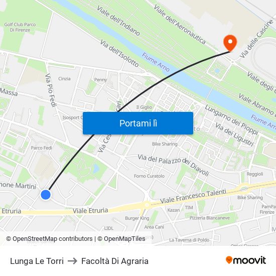 Lunga Le Torri to Facoltà Di Agraria map