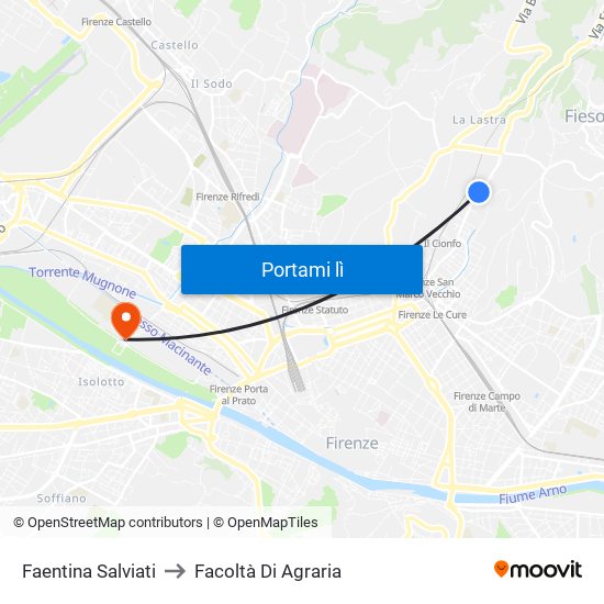 Faentina Salviati to Facoltà Di Agraria map