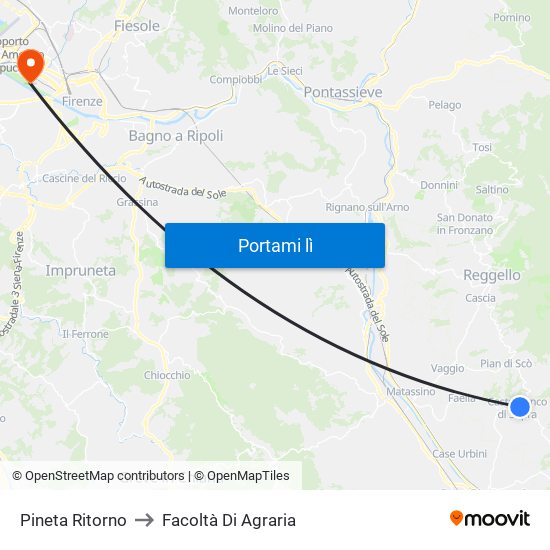 Pineta Ritorno to Facoltà Di Agraria map