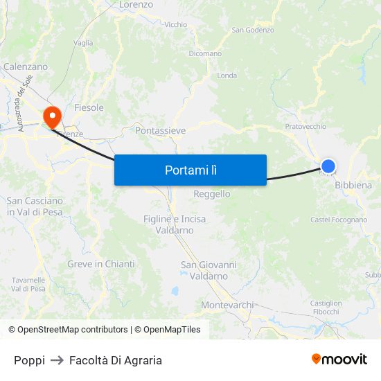 Poppi to Facoltà Di Agraria map