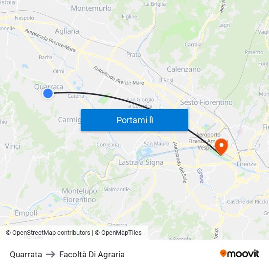 Quarrata to Facoltà Di Agraria map