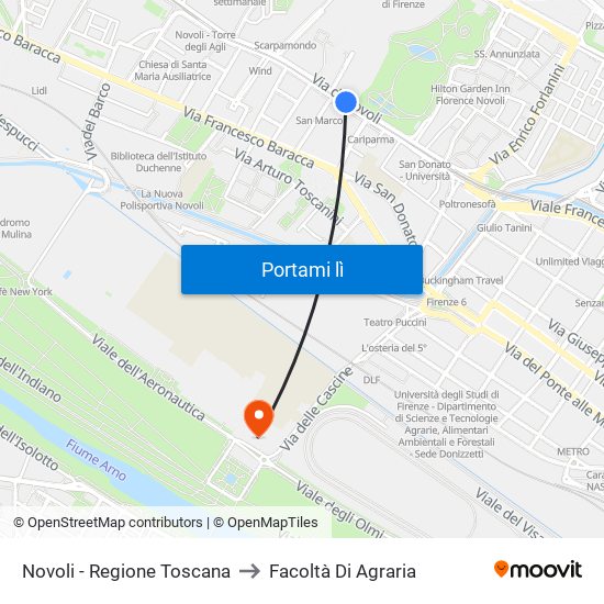 Novoli - Regione Toscana to Facoltà Di Agraria map