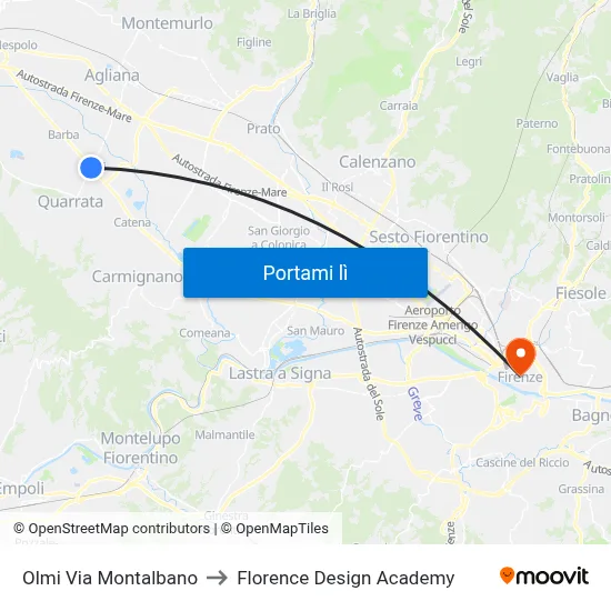 Olmi Via Montalbano to Florence Design Academy map