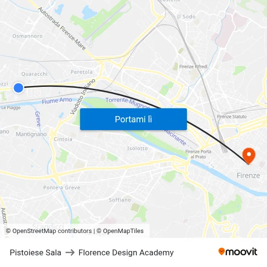 Pistoiese Sala to Florence Design Academy map