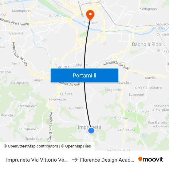 Impruneta Via Vittorio Veneto to Florence Design Academy map