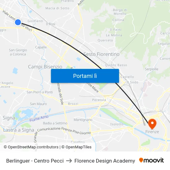 Berlinguer - Centro Pecci to Florence Design Academy map