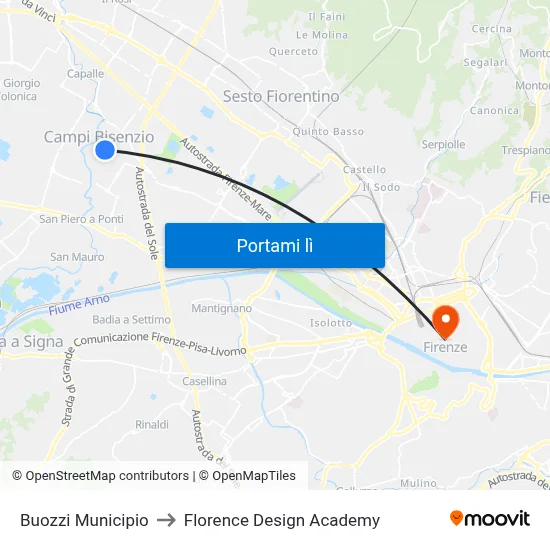Buozzi Municipio to Florence Design Academy map