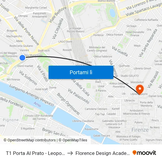 T1 Porta Al Prato - Leopolda to Florence Design Academy map
