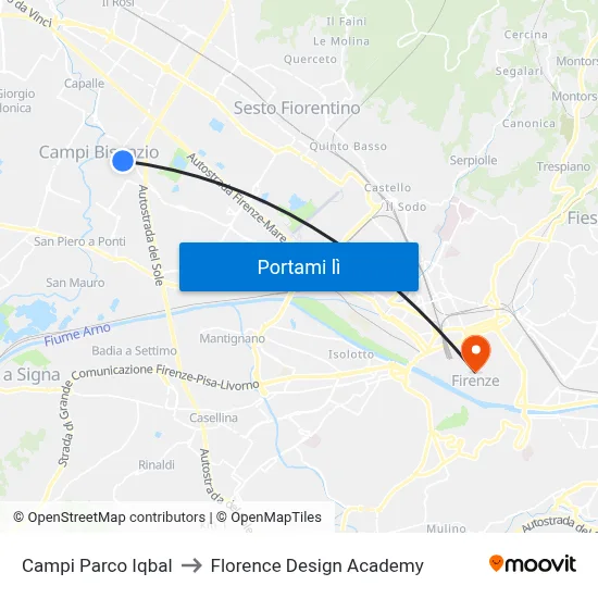 Campi Parco Iqbal to Florence Design Academy map