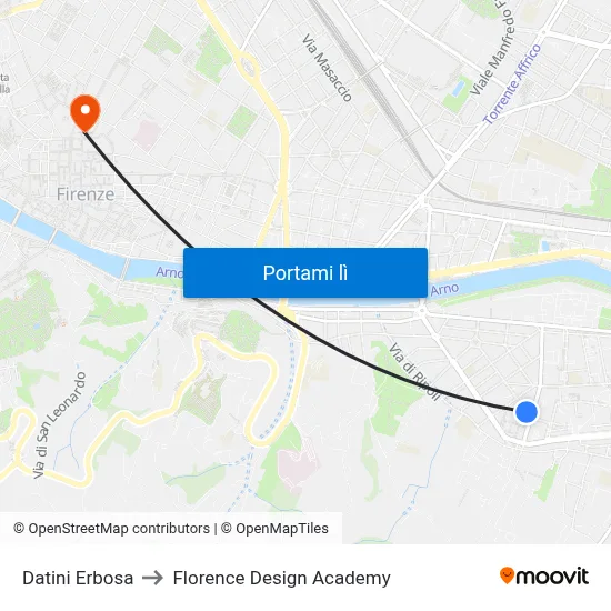 Datini Erbosa to Florence Design Academy map