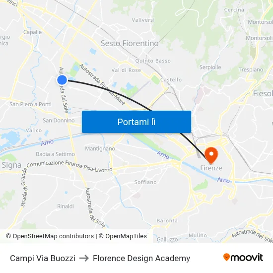 Campi Via Buozzi to Florence Design Academy map