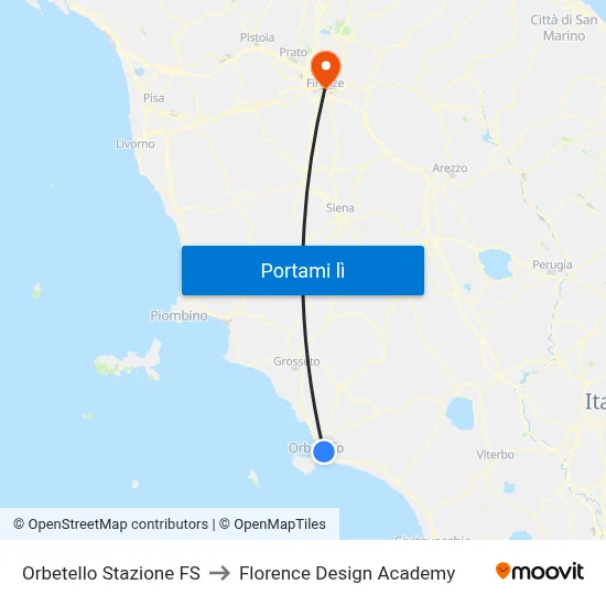 Orbetello Stazione FS to Florence Design Academy map