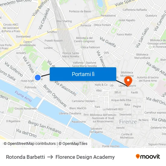 Rotonda Barbetti to Florence Design Academy map