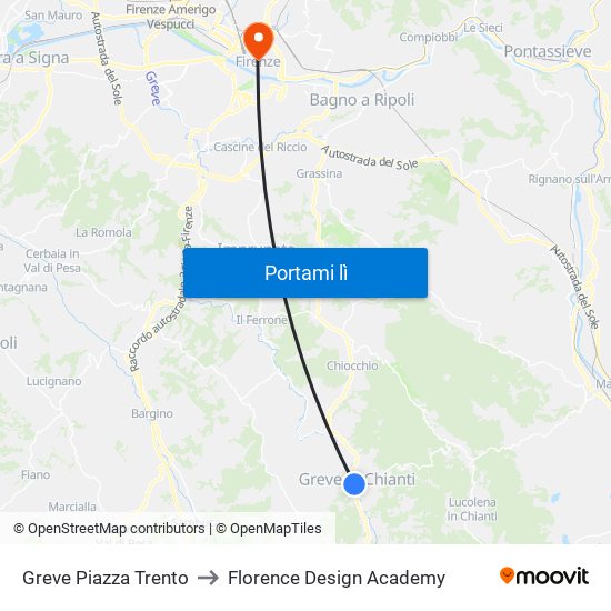Greve Piazza Trento to Florence Design Academy map