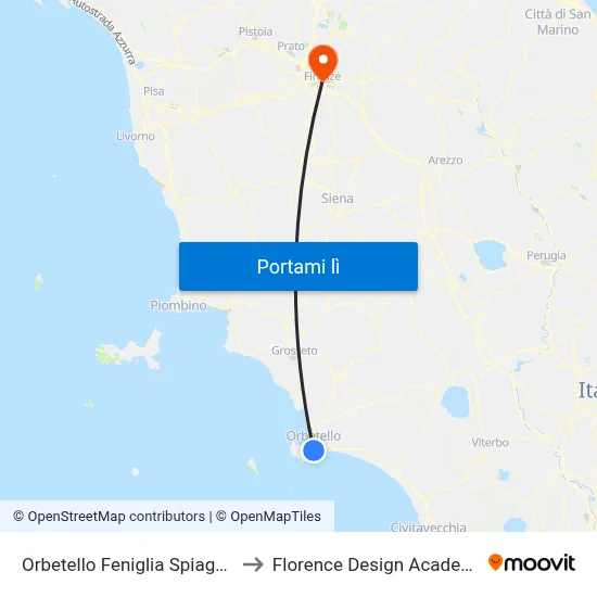 Orbetello Feniglia Spiaggia to Florence Design Academy map