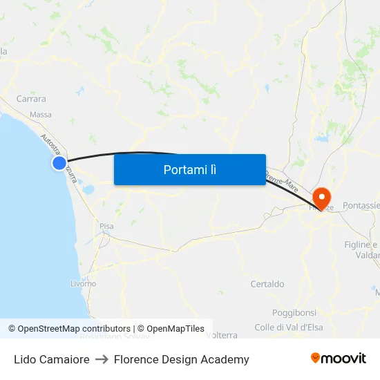 Lido Camaiore to Florence Design Academy map