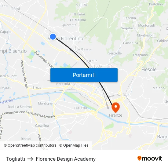 Togliatti to Florence Design Academy map