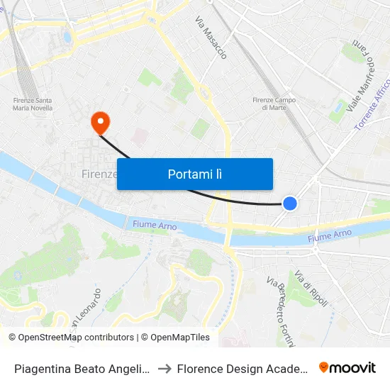 Piagentina Beato Angelico to Florence Design Academy map