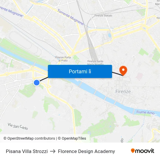 Pisana Villa Strozzi to Florence Design Academy map