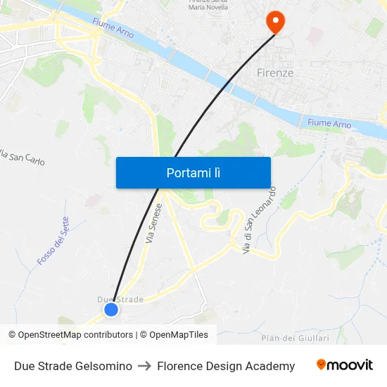 Due Strade Gelsomino to Florence Design Academy map