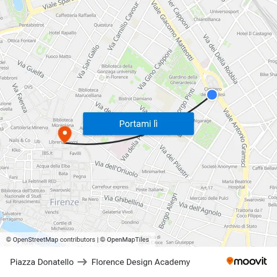 Piazza Donatello to Florence Design Academy map