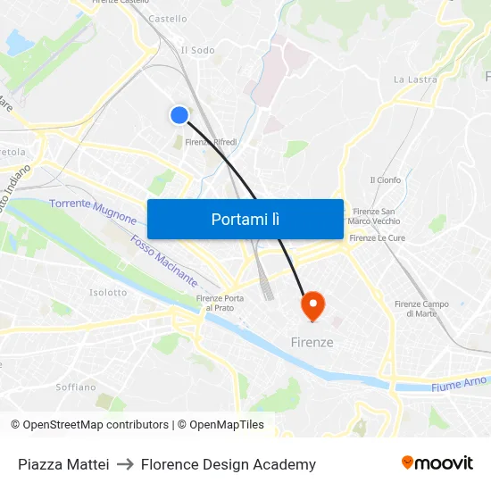 Piazza Mattei to Florence Design Academy map