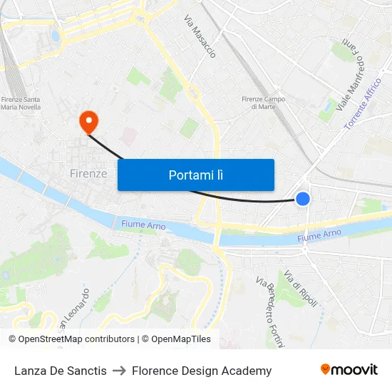 Lanza De Sanctis to Florence Design Academy map