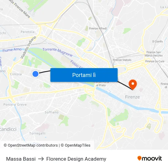 Massa Bassi to Florence Design Academy map