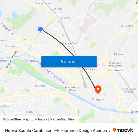 Nuova Scuola Carabinieri to Florence Design Academy map