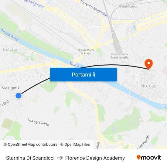 Starnina Di Scandicci to Florence Design Academy map