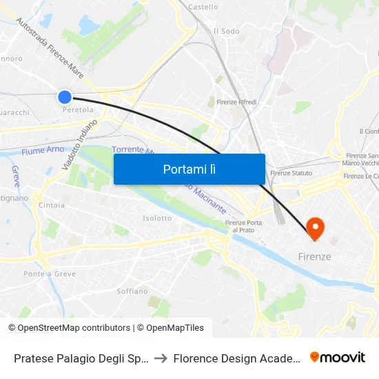 Pratese Palagio Degli Spini to Florence Design Academy map