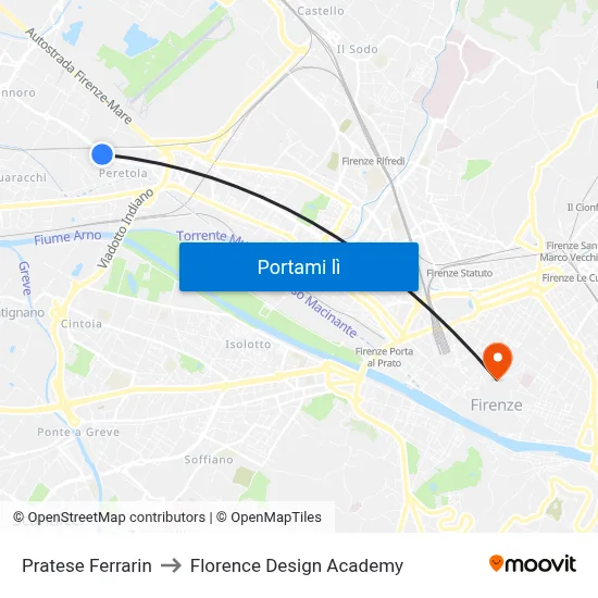 Pratese Ferrarin to Florence Design Academy map