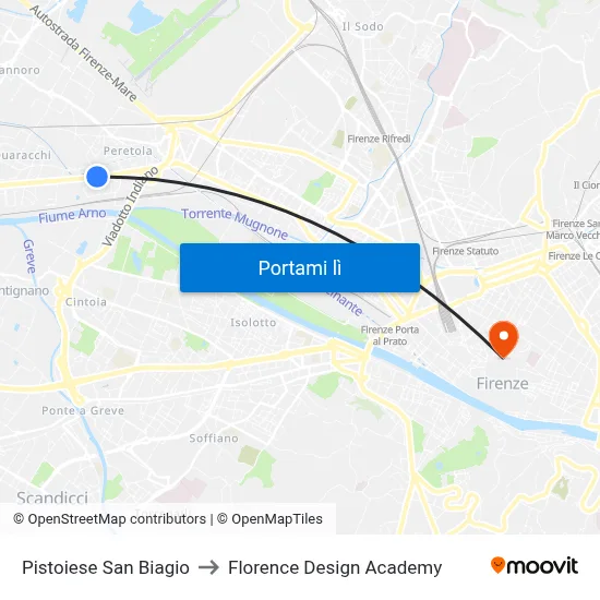 Pistoiese San Biagio to Florence Design Academy map