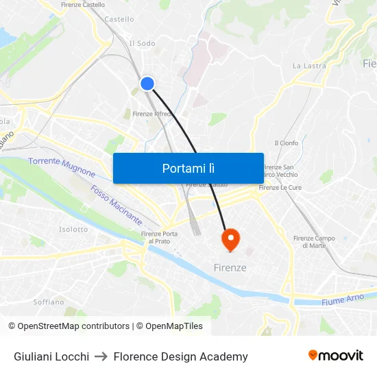 Giuliani Locchi to Florence Design Academy map