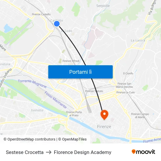 Sestese Crocetta to Florence Design Academy map