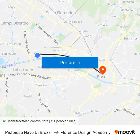 Pistoiese Nave Di Brozzi to Florence Design Academy map