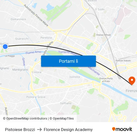 Pistoiese Brozzi to Florence Design Academy map