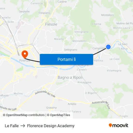 Le Falle to Florence Design Academy map