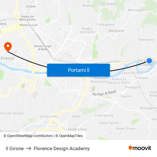 Il Girone to Florence Design Academy map