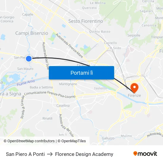 San Piero A Ponti to Florence Design Academy map