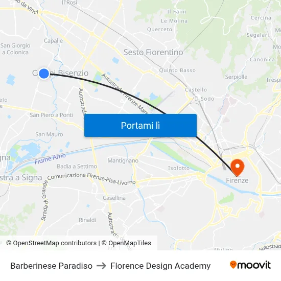 Barberinese Paradiso to Florence Design Academy map