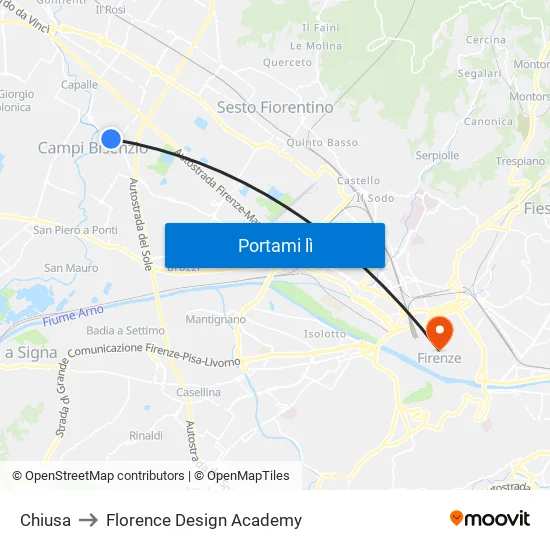 Chiusa to Florence Design Academy map