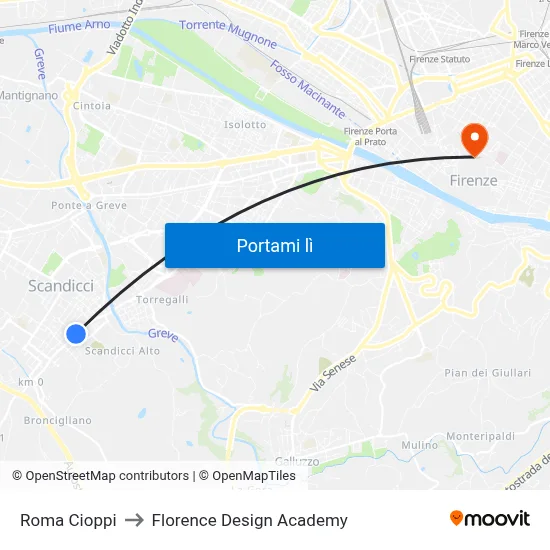 Roma Cioppi to Florence Design Academy map