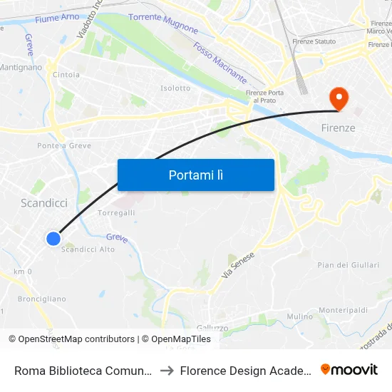 Roma Biblioteca Comunale to Florence Design Academy map