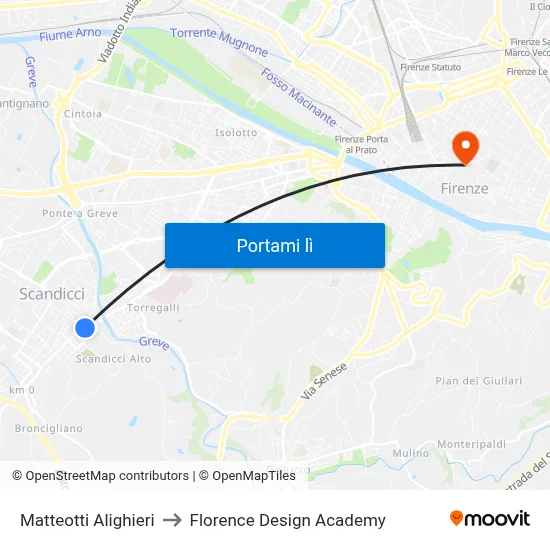Matteotti Alighieri to Florence Design Academy map