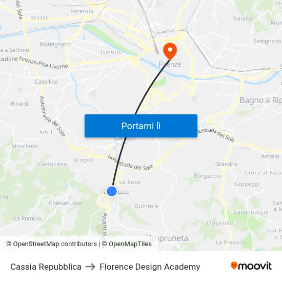Cassia Repubblica to Florence Design Academy map